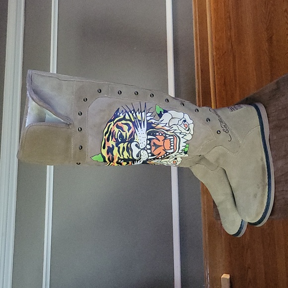 Vintage Ed Hardy Suede Tiger Boots Size 6 - Picture 1 of 11